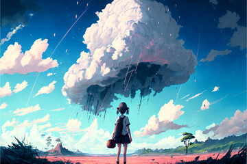 Wall Mural - person looking on a stormy cloud
