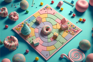 Wall Mural - Sweet Candy board game, pastel colored. Generative AI