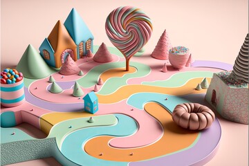 Wall Mural - Sweet Candy board game, pastel colored. Generative AI