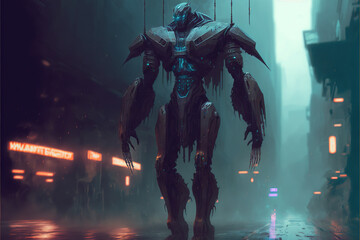 Wall Mural - Cyberpunk robot, full body Abstract circuit