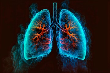 Lungs full of toxic smoke. Negative effects of smoking. Bad habit and effect on health. Designed for smoking cessation campaigns.