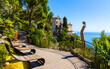 Exotic Botanic Garden Le Jardin de Exotique on top of medieval fortress castle hill in historic town of Eze at Azure Cost of Mediterranean Sea in France