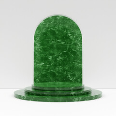Poster - mock up podium 3d rendering with green stand and background door