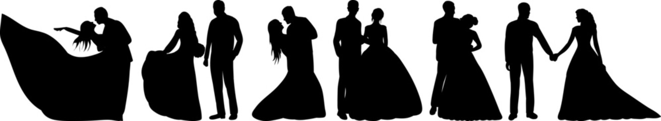 Wall Mural - bride and groom set silhouette design vector isolated