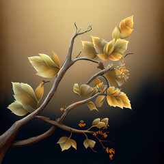 Wall Mural - Generative AI: ethereal tree branch with soft green leaves