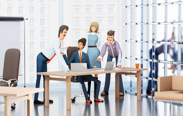 Group of Business people are working in office, discussing the deal, making strategic decisions. 3D rendering illustration 