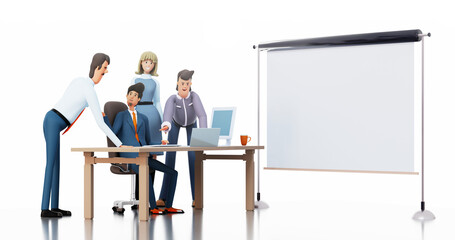 Wall Mural - Group of Business people are working in office, discussing the deal, making strategic decisions. 3D rendering illustration 