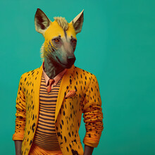 Fashion Abstract Illustration Portrait Of A Wild Animal That Is In Human Retro Modern Clothes. Wild Animal In Vintage Hipster Style. Generative AI.
