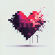 © Uncanny Valley - Modern computer pink pixel heart. Pastel white background. A technological expression of love. Illustration, Generative AI.