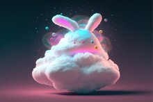  A Rabbit In The Clouds Floating In The Air With Bubbles And Bubbles Around It's Head, With A Pink And Blue Background And Blue Hued Area With Bubbles, And A Pink Hued.