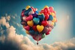  a bunch of heart shaped balloons floating in the air with a sky background with clouds and blue sky with white clouds and a blue sky with white and blue sky wi Generative AI