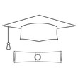 Graduation cap and scroll in flat line style. Symbol for design on white background. Jpeg illustration