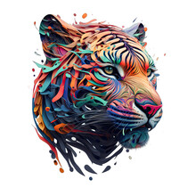 Multicolored Tiger Head 3d For T-shirt Printing Design And Various Uses