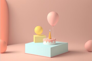 Wall Mural - Minimal stylish Birthday Party in pastel colors. Generative AI