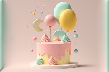 Wall Mural - Minimal stylish Birthday Party in pastel colors. Generative AI