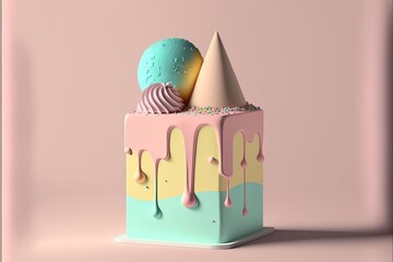 Wall Mural - Minimal stylish Birthday Party in pastel colors. Generative AI