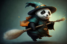 Epiphany Hag Panda Riding A Broom Illustration Generative Ai