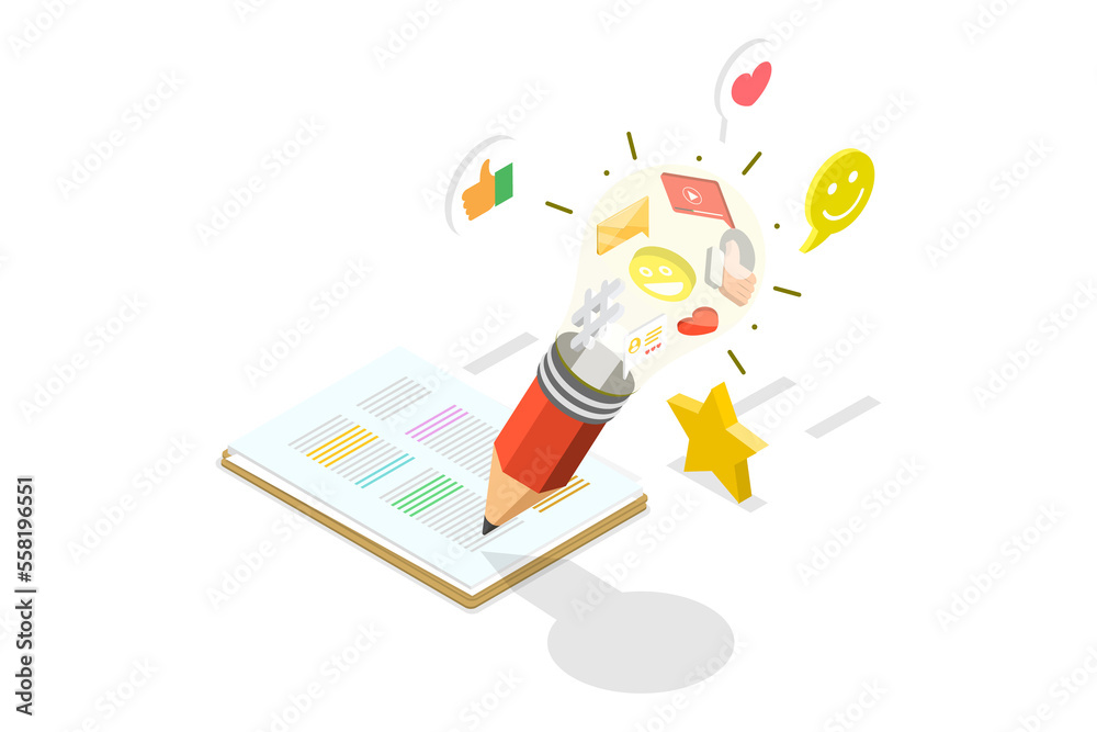 3D Isometric Flat Conceptual Illustration of Creative Content Writing ...