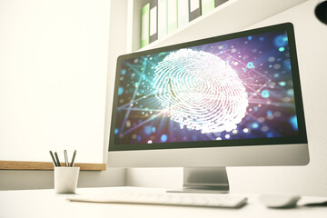 Aufkleber - Computer monitor with abstract creative fingerprint illustration, personal biometric data concept. 3D Rendering