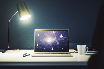 Poster - Social network concept on modern laptop screen. 3D Rendering
