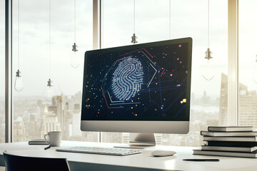 Aufkleber - Modern computer display with abstract graphic fingerprint sketch, fingerprint scan data concept. 3D Rendering