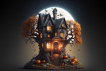 Halloween haunted house with ghosts and goblins