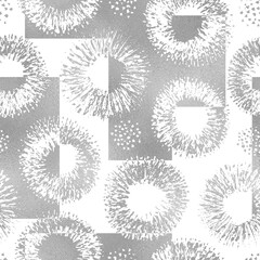 Poster - Abstract seamless pattern. Repeating geometric circle. Repeated background. Hands draw brush strokes. Repeat silver flowers for design prints. Blots grunge effect. Wrapping paper. Vector illustration
