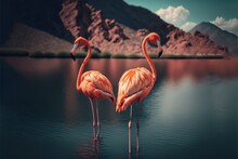 Flamingo Birds Standing On A Beautiful Lake