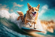 Dog Surfing On A Wave Stock Photo Dog, Surfing, Summer, Humor, Fun
