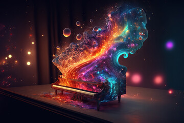 Wall Mural - Generative AI. Abstract picture music instrument. Modern cosmos particle-style picture of the music.