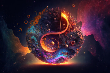 Wall Mural - Generative AI. Abstract picture music instrument. Modern cosmos particle-style picture of the music.