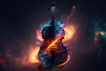 Wall Mural - Generative AI. Abstract picture music instrument. Modern cosmos particle-style picture of the music.