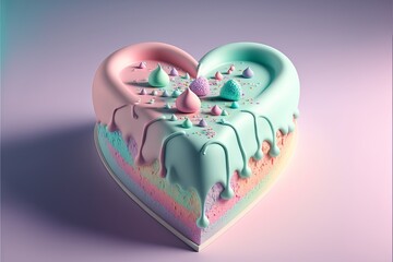 Wall Mural - Minimal stylish birthday cake in pastel colors. Generative AI