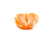 Tangerine or clementine half fruit. Ripe vibrant orange citrus. Without skin. Isolated on white background. Selective focus.