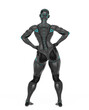 © DM7 - super cyborg girl is doing a super pose like a comic hero rear view