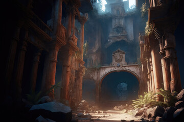 Wall Mural - fantasy scene ancient ruins, game design inspiration. sketch art for artist creativity and inspiration. generative AI	
