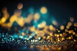 © Rarity Asset Club - background of abstract glitter lights. blue, gold and black. defocused. banner