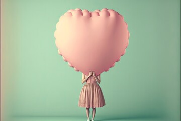 Wall Mural - Girl with a heart ballon. Generative AI