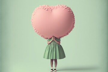Wall Mural - Girl with a heart ballon. Generative AI