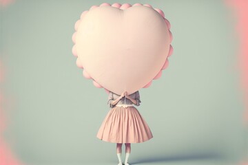 Wall Mural - Girl with a heart ballon. Generative AI