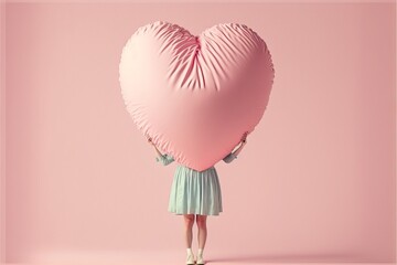 Wall Mural - Girl with a heart ballon. Generative AI
