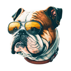 Wall Mural - Bulldog dog wearing sunglasses isolated on transparent background, 