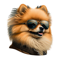 Wall Mural - Pomeranian dog wearing sunglasses isolated on transparent background, 