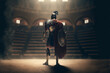 Gladiator enters the arena, warrior in armor, ai generated