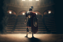 Gladiator Enters The Arena, Warrior In Armor, Ai Generated