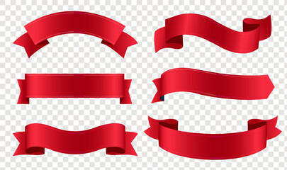 red silk ribbon big set transparent background