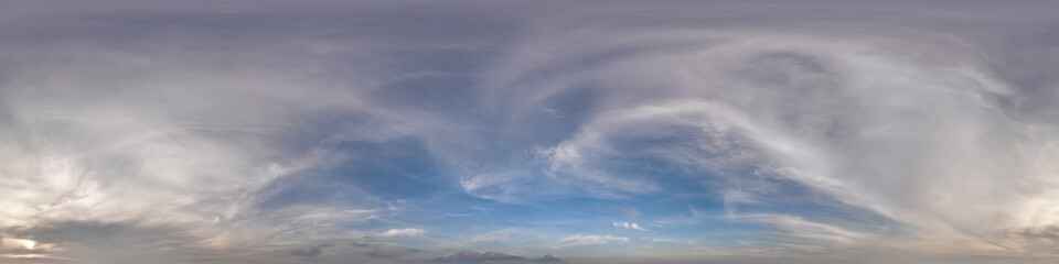 Wall Mural - blue sky with evening clouds as seamless hdri 360 panorama with zenith in spherical equirectangular 