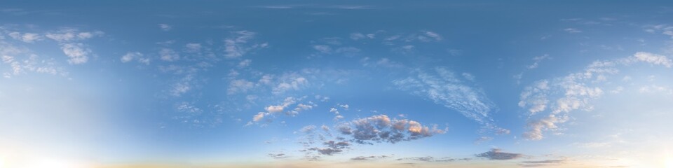 Wall Mural - blue sky with evening clouds as seamless hdri 360 panorama with zenith in spherical equirectangular 