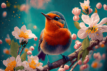 Bird on Spring beautiful landscape background. Generated AI