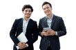 © muse studio - Young successful businessmen smile in formal suits two, isolated transparent background.